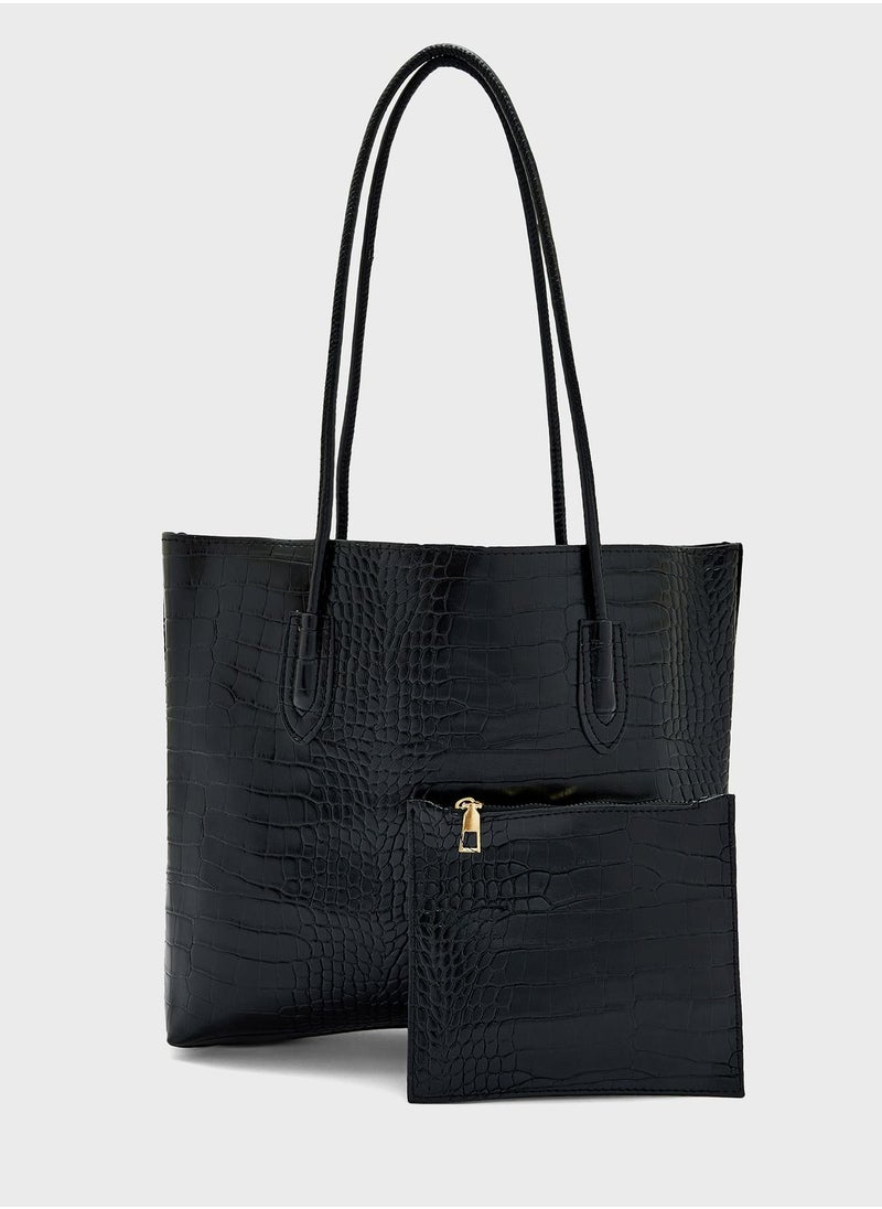 ELLA - Croc-Embossed Wide Tote Bag - Image 1