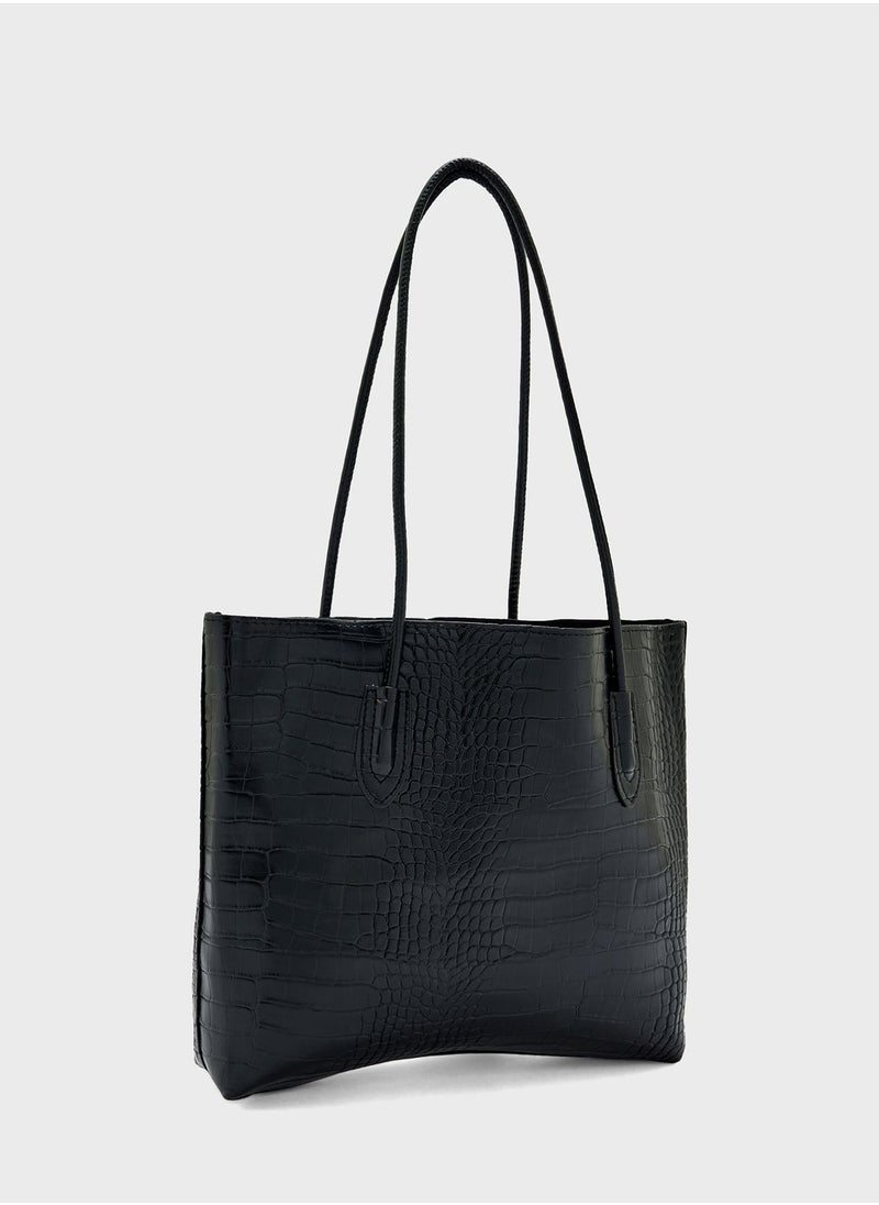 ELLA - Croc-Embossed Wide Tote Bag - Image 1