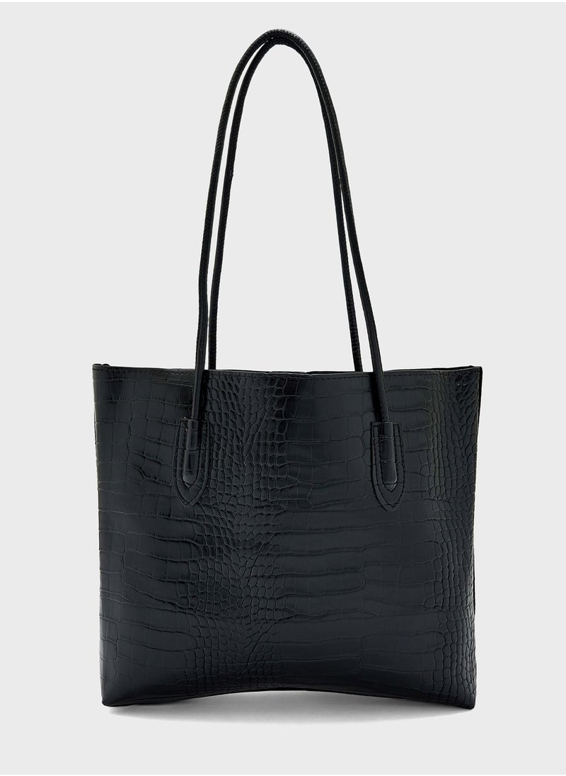 ELLA - Croc-Embossed Wide Tote Bag - Image 1
