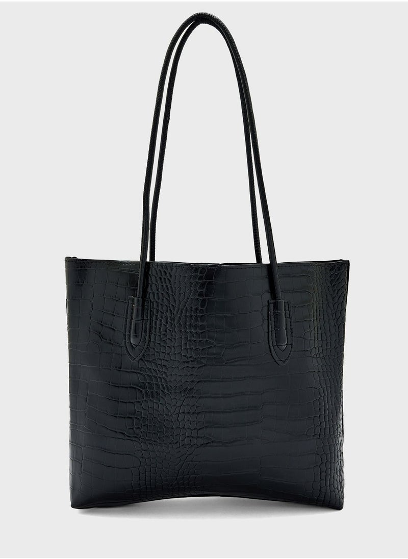 ELLA - Croc-Embossed Wide Tote Bag - Image 1