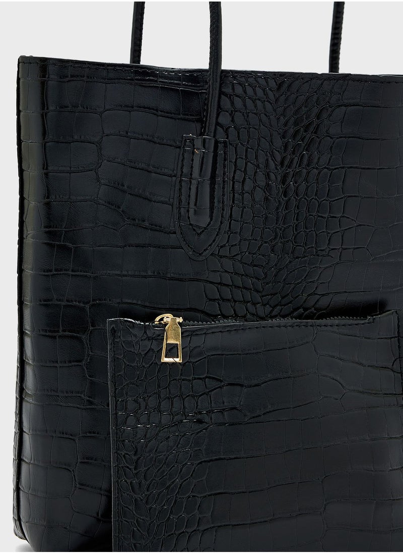 ELLA - Croc-Embossed Wide Tote Bag - Image 1