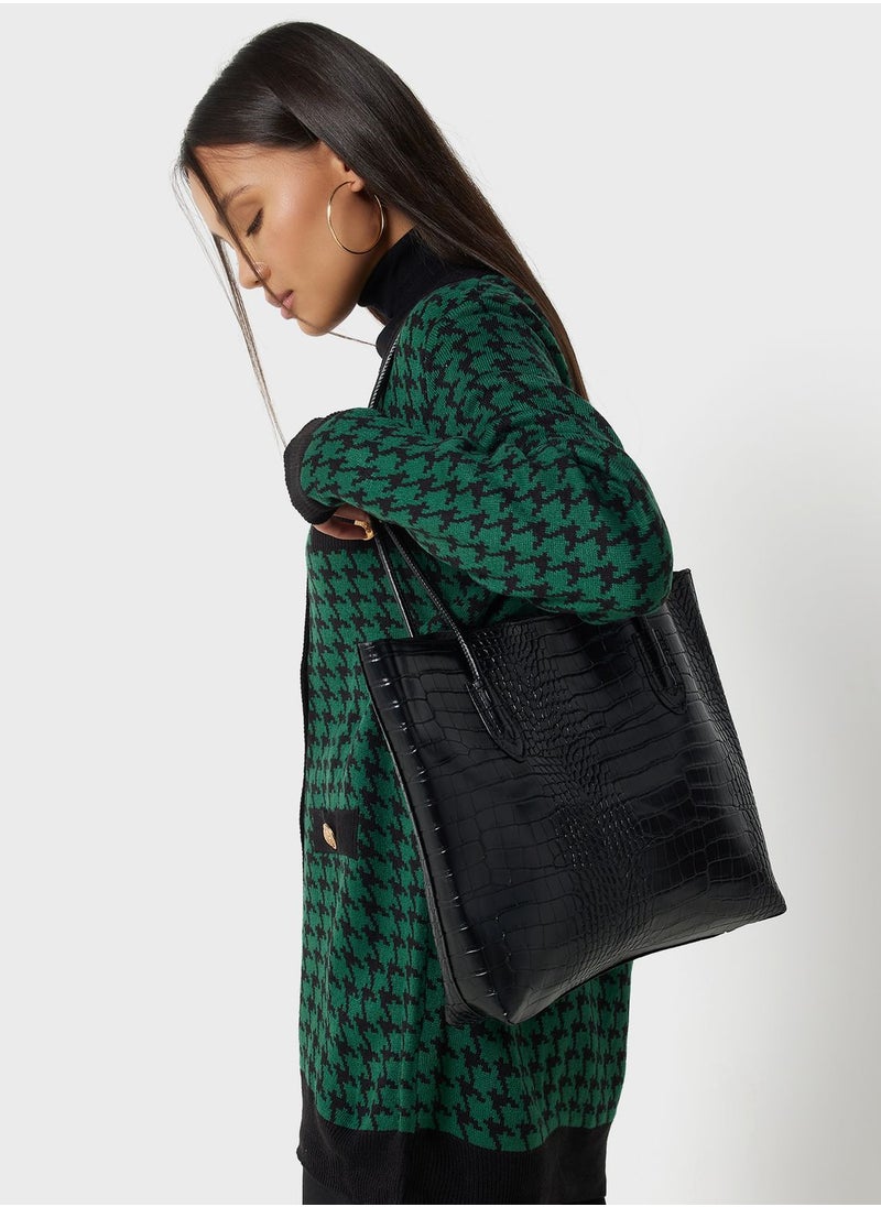 ELLA - Croc-Embossed Wide Tote Bag - Image 1