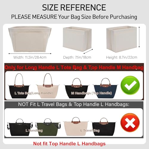 OAikor Felt Purse Organizer Insert for Longchamp Le Pliage L Tote Bag M Handbag Zipper Long Champ Bag Organizer Insert with Cup Holder Women Bags Divider Shaper with 8 Compartments BeigeL - Image 3