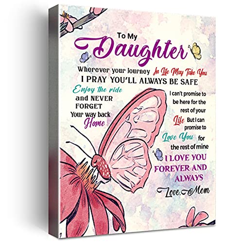 Wailozco Butterfly Wall Art for Daughter Hangable Canvas Poem Prints Framed Wall Art for Daughter Bedroom Wall Decor,Sentimental Gifts for Daughters from Mom - Image 1