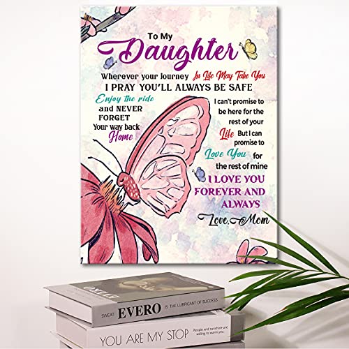 Wailozco Butterfly Wall Art for Daughter Hangable Canvas Poem Prints Framed Wall Art for Daughter Bedroom Wall Decor,Sentimental Gifts for Daughters from Mom - Image 3