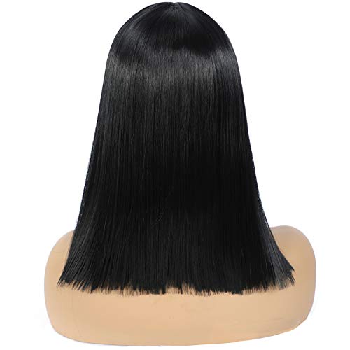 morvally Short Straight Black Wig with Bangs Natural Looking Heat Resistant Hair Cosplay Costume Wigs (14 inches Natural Black) - Image 4