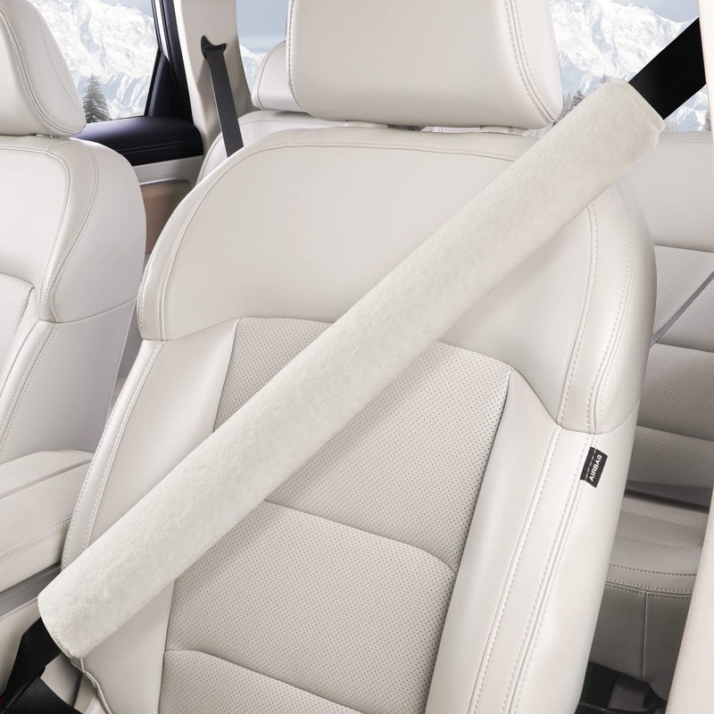 LACDL Extra Long Seatbelt Covers Super Soft Furry for Adults Kids Women Men Thick Plush Full Car Seat Belt Cushion Fluffy Shoulder Pad Protector Auto Interior Accessories 1pc Off White 195in - Image 3