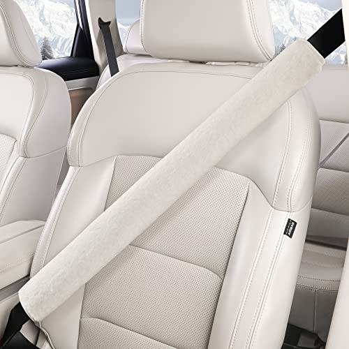 LACDL Extra Long Seatbelt Covers Super Soft Furry for Adults Kids Women Men Thick Plush Full Car Seat Belt Cushion Fluffy Shoulder Pad Protector Auto Interior Accessories 1pc Off White 195in - Image 1