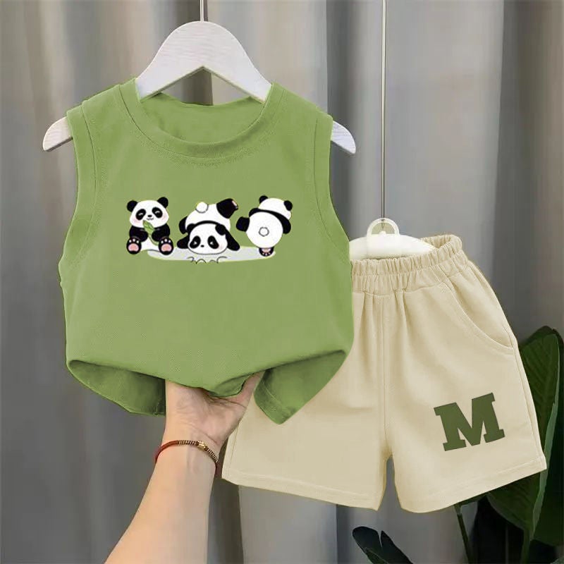 2024 Western Style New Vest Thin Two-Piece Set Boys Sleeveless Summer Mint Mambo Set Children'S Baby Summer 12 - Image 3