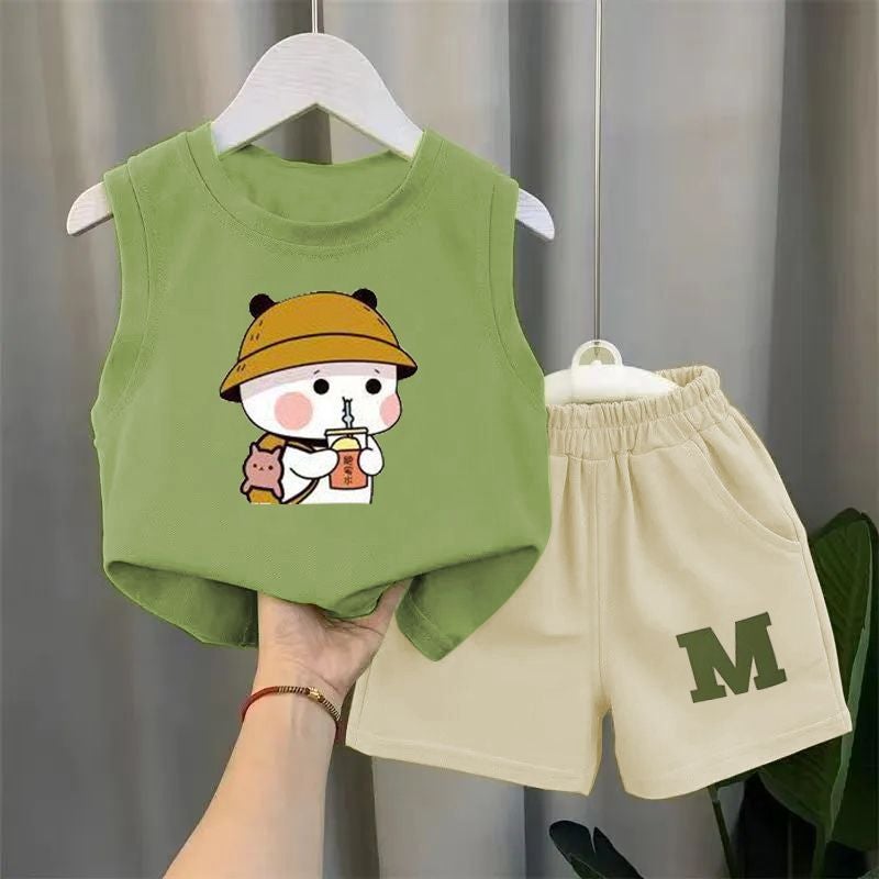 2024 Western Style New Vest Thin Two-Piece Set Boys Sleeveless Summer Mint Mambo Set Children'S Baby Summer 12 - Image 2