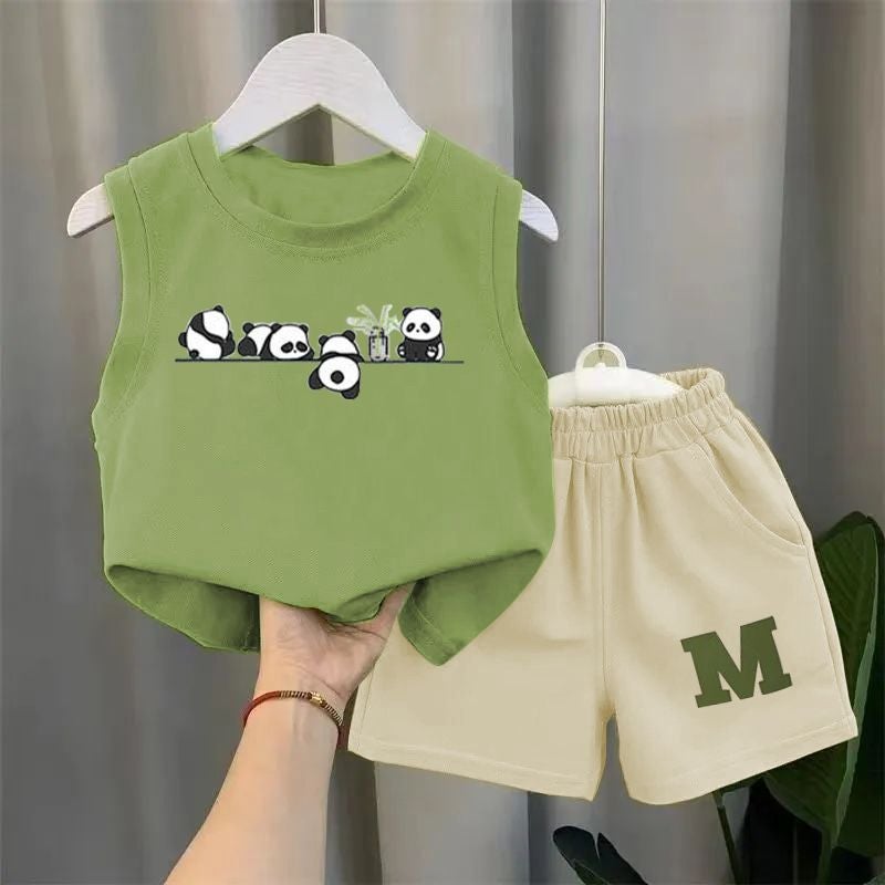 2024 Western Style New Vest Thin Two-Piece Set Boys Sleeveless Summer Mint Mambo Set Children'S Baby Summer 12 - Image 4