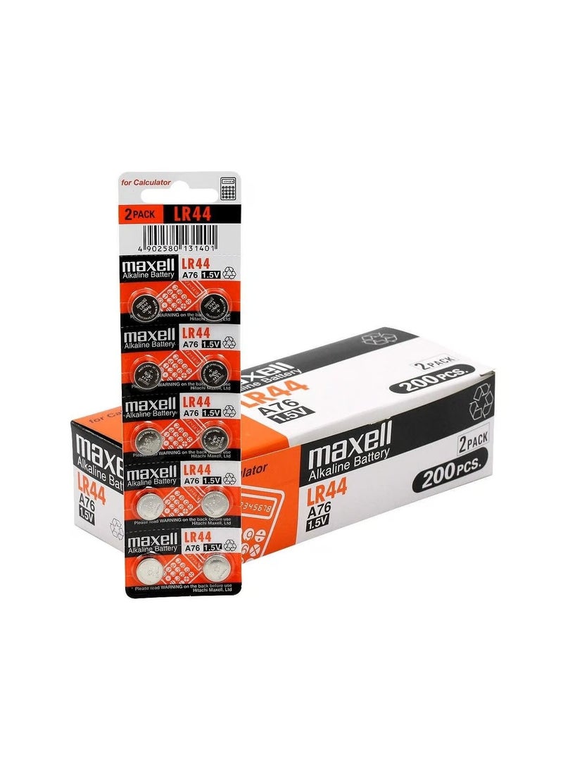 Maxell 200-Pieces Maxell AG13 LR44 (A76) Alkaline 1.5V Batteries - Image 1