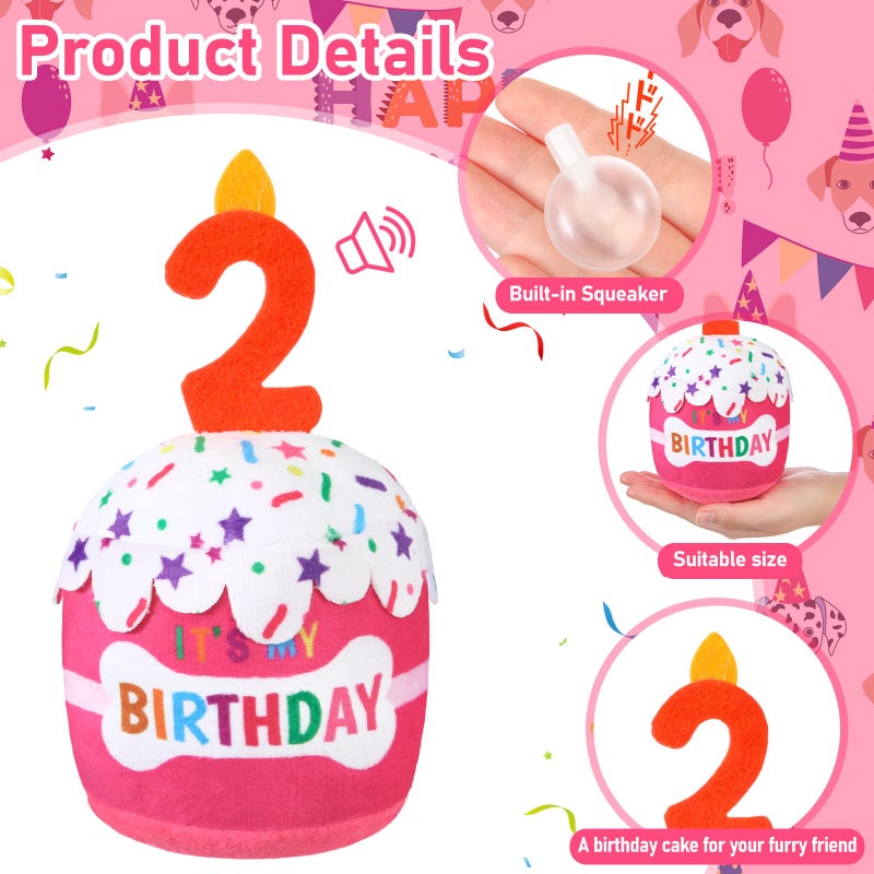 Dansydaisy Dog Birthday Cake Toy Accessories for Girl Boy Gifts, Squeaky Plush Toy for Dog Birthday Party Decor Favor for Large, Medium and Small Dogs(2nd,Pink) - Image 2