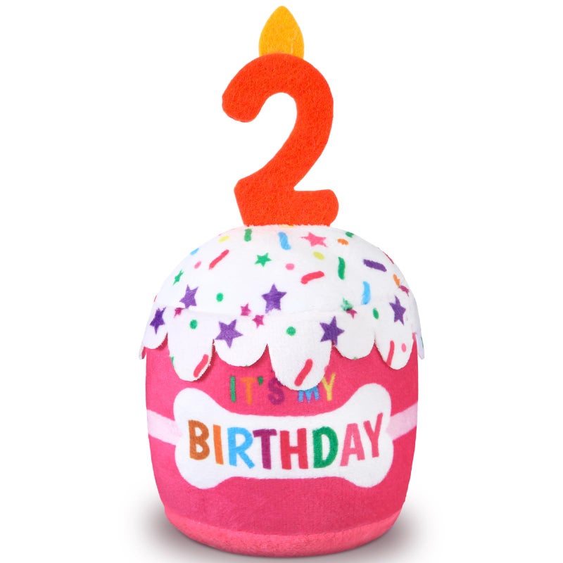 Dansydaisy Dog Birthday Cake Toy Accessories for Girl Boy Gifts, Squeaky Plush Toy for Dog Birthday Party Decor Favor for Large, Medium and Small Dogs(2nd,Pink) - Image 1