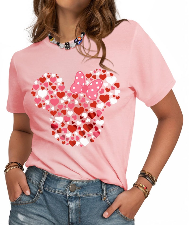 JMHACHY Valentines T-Shirt for Women - Cute Heart Head Bow Design Graphic Shirt, Casual Tee Soft Cotton Crewneck Sleeve Top Print Tops, 2XL - Image 1