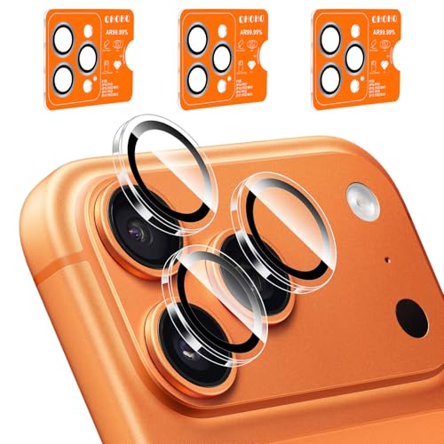 QHOHQ 3 Set Camera Lens Protector for iPhone 17 Pro Max/17 Pro/16 Pro Max/16 Pro/15 Pro Max/15 Pro, Individual Anti Shatter Lens Protector,[15FT Military Grade Protection],1-Second Auto-Install- Clear - Image 1