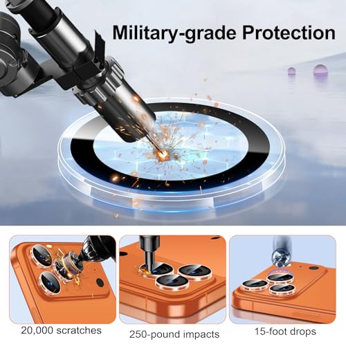 QHOHQ 3 Set Camera Lens Protector for iPhone 17 Pro Max/17 Pro/16 Pro Max/16 Pro/15 Pro Max/15 Pro, Individual Anti Shatter Lens Protector,[15FT Military Grade Protection],1-Second Auto-Install- Clear - Image 2