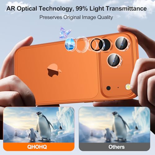 QHOHQ 3 Set Camera Lens Protector for iPhone 17 Pro Max/17 Pro/16 Pro Max/16 Pro/15 Pro Max/15 Pro, Individual Anti Shatter Lens Protector,[15FT Military Grade Protection],1-Second Auto-Install- Clear - Image 3