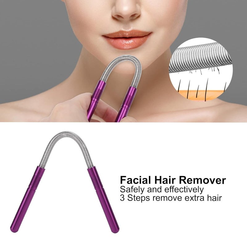 كلاراكو أداة إزالة شعر الوجه من الفولاذ المقاوم للصدأ، 3 ألوان، أداة تجميل شعر الوجه بالخيط الزنبركي للوجه والشفة العليا والذقن والخدين (بنفسجي) - Image 3
