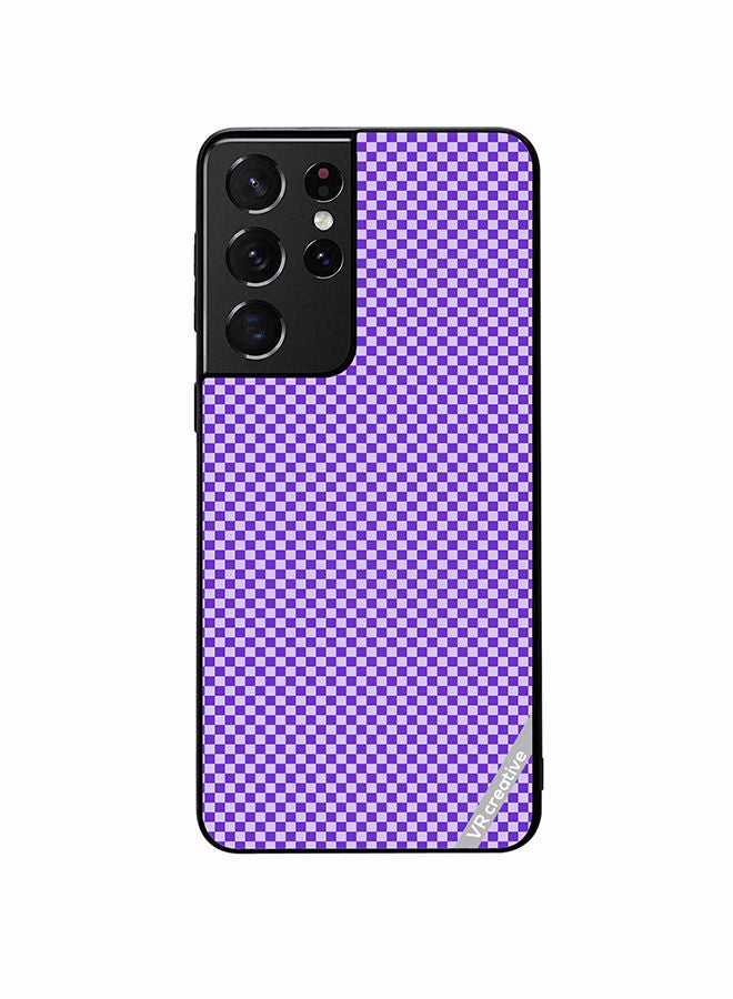 VR CREATIVE Protective Case Cover For Samsung Galaxy S21 Ultra 5G Groovy Prply And White Checkerboard Design Multicolour - Image 1