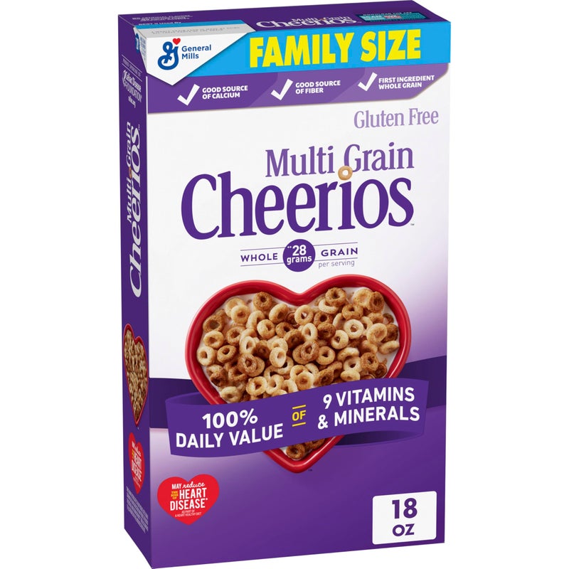 Cheerios Multi Grain Cheerios, Heart Healthy Breakfast Cereal, Gluten Free, Family Size, 18 oz - Image 1