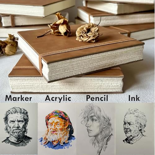 tumuarta Deckle Edge Paper Sketchbook, 92 LB, 150 GSM, 80 Sheets Mixed Media Paper, Acid Free, Handmade Journal Hardbound Sketch Book for Pencil, Ink, Markers, Acrylic and More (6" X 6") - Image 3