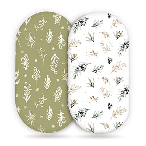GRSSDER Stretchy Ultra Soft Fitted Bassinet Sheets Set 2 Pack Cradle Sheet Universal Fit for Rectangle Oval or Hourglass Bassinet PadMattress Safe and Snug Stylish Watercolor Flora and Olive