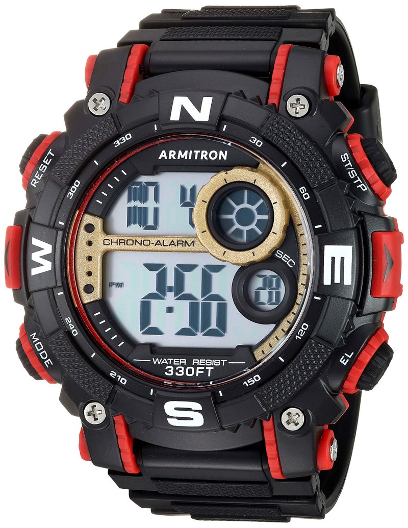 Armitron Sport Men's Dark Red Accented Digital Chronograph Black Resin Strap Watch, 40/8284GBR - Image 1