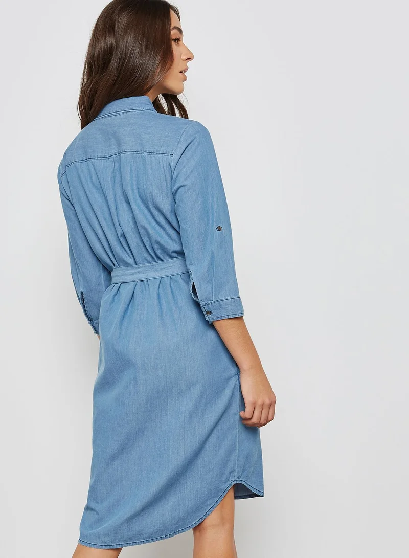 B.Young Tie Waist Denim Dress