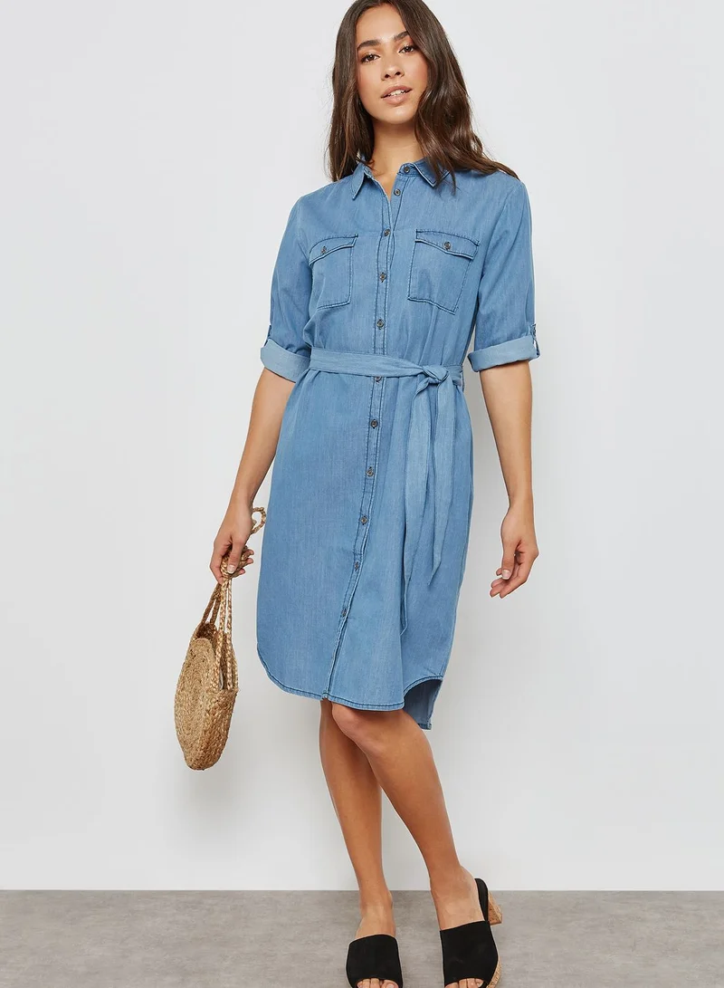 B.Young Tie Waist Denim Dress