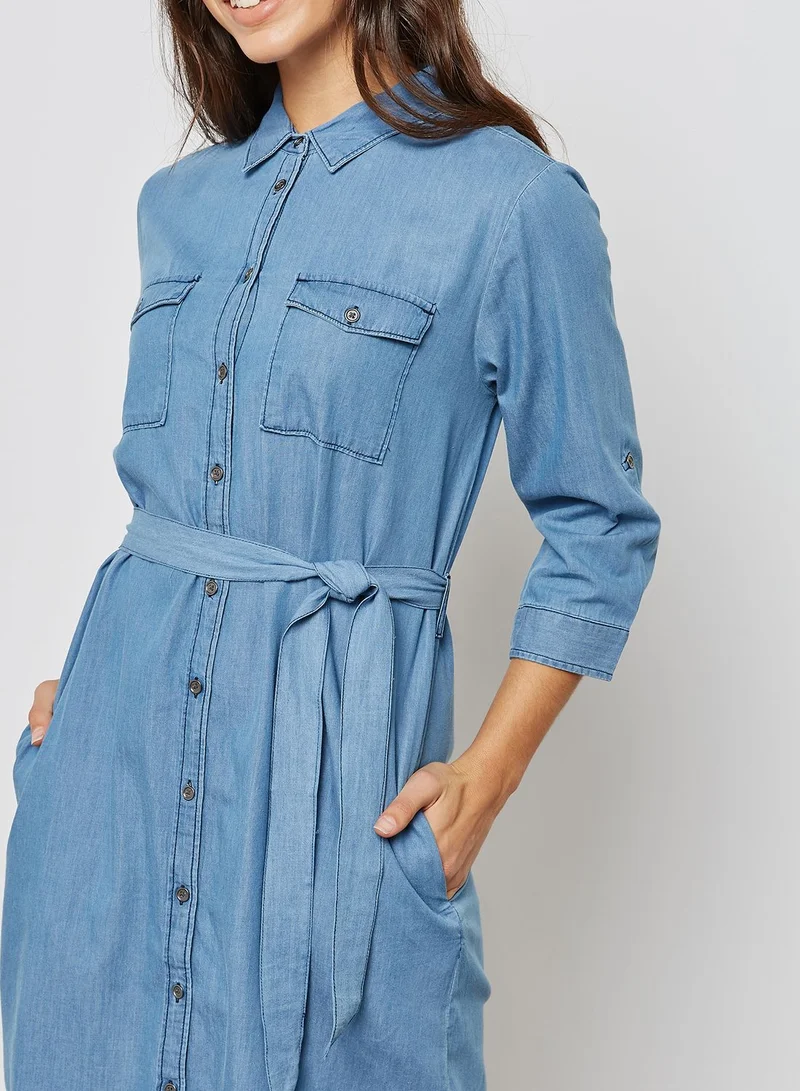 B.Young Tie Waist Denim Dress