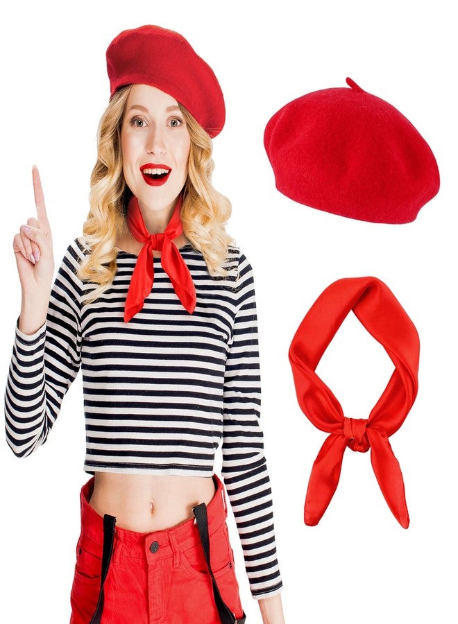 DOCILA Red Berets for Women Ladies Silk Bandana Scarf Retro French Themed Party Painter Cap 50s Cosplay Outfits Accessories Halloween Christmas Costume Gift - Image 1