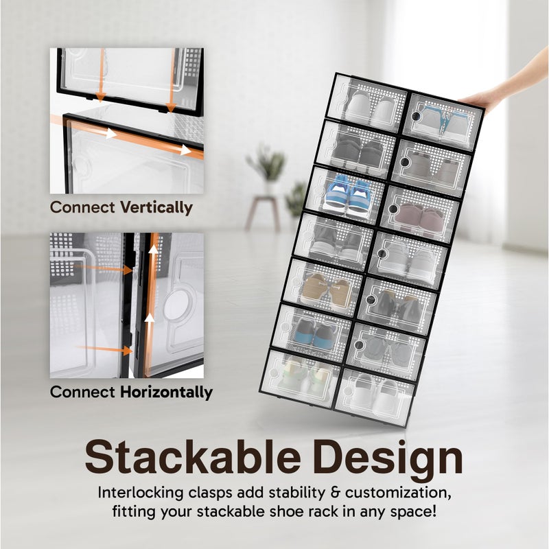 Reli. Shoe Boxes (14 Pack) | Clear Shoe Storage Boxes Stackable and Compact | Lightweight Plastic Storage Box with Ventilation Holes, Swing Door | Interlocking Containers, Stackable Rack | Black - Image 5