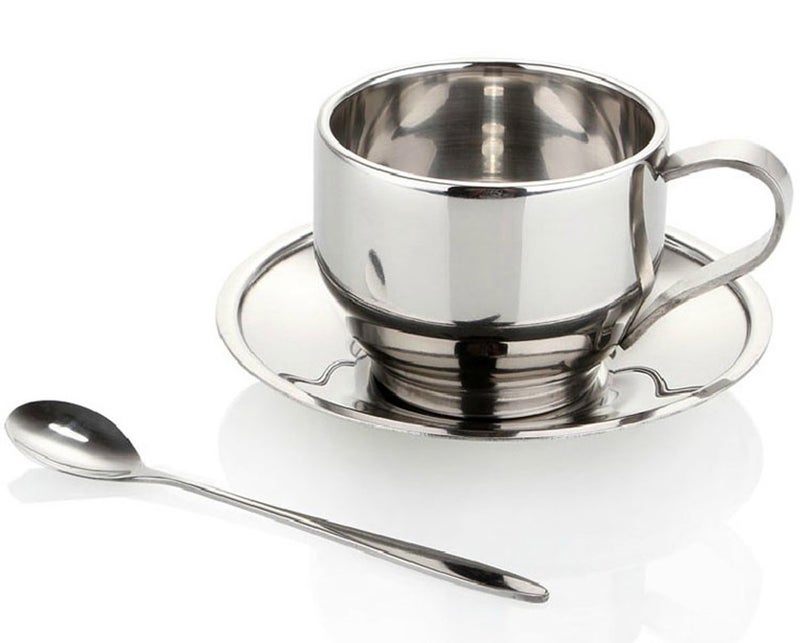 Jasni Stainless Steel Coffee Cup Coffee Mugs Espresso Cups And Great Cappuccino Cups With Spoon And Saucer Gift Idea For Coffee And Tea Lovers (4) - Image 4