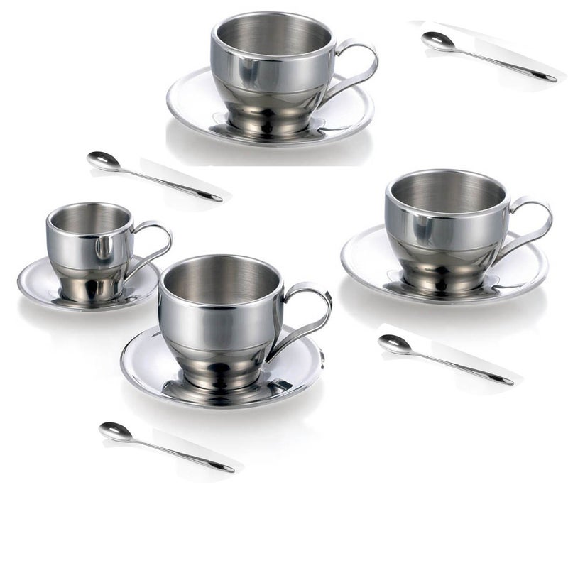 Jasni Stainless Steel Coffee Cup Coffee Mugs Espresso Cups And Great Cappuccino Cups With Spoon And Saucer Gift Idea For Coffee And Tea Lovers (4) - Image 1