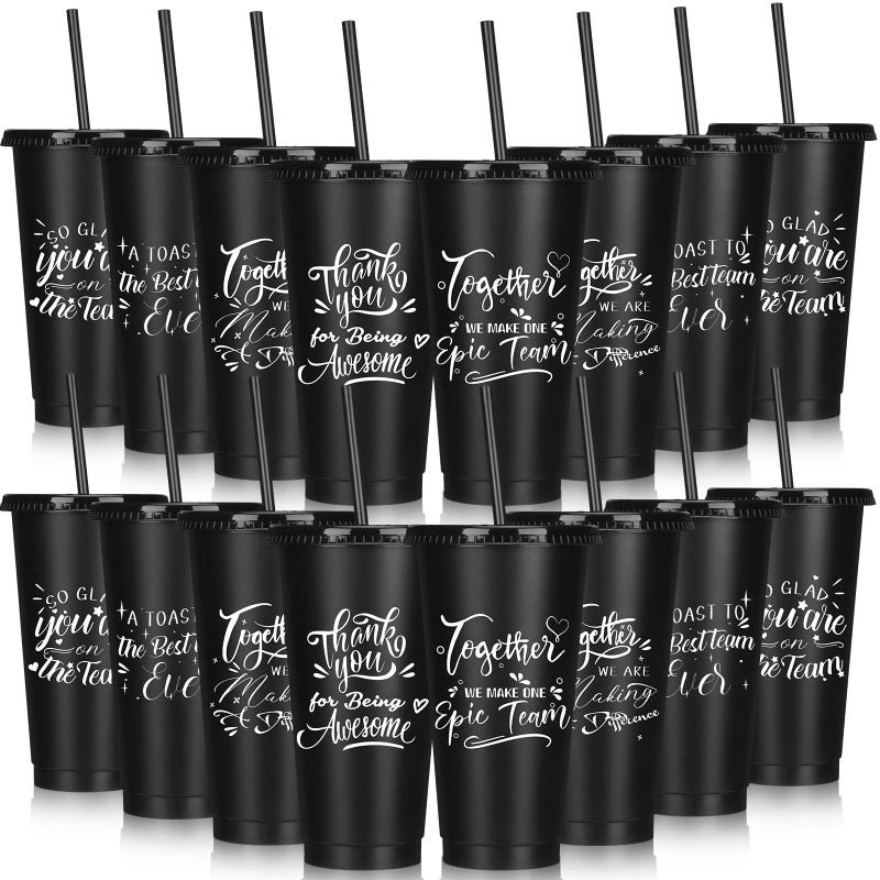 Mifoci Bulk Employee Appreciation Gifts 24oz Plastic Cups Tumblers with Lid Straw Reusable Inspirational Teacher Employee Appreciation Cups for Staff Volunteer Coworker GiftsBlack15 Pcs - Image 2