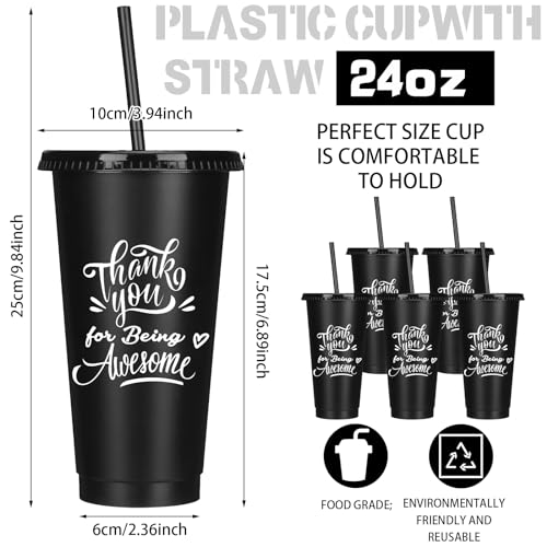 Mifoci Bulk Employee Appreciation Gifts 24oz Plastic Cups Tumblers with Lid Straw Reusable Inspirational Teacher Employee Appreciation Cups for Staff Volunteer Coworker GiftsBlack15 Pcs - Image 3