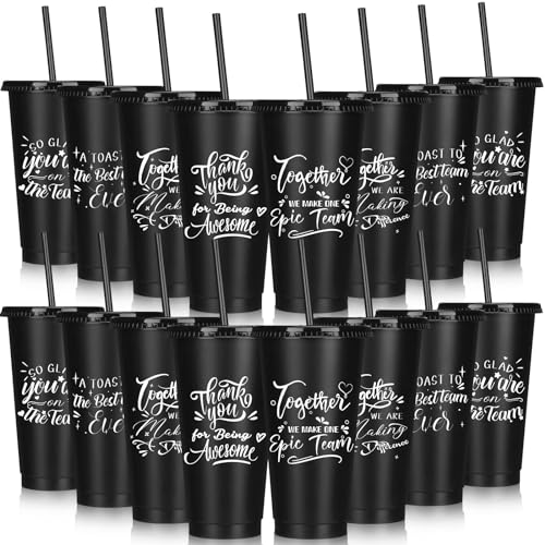 Mifoci Bulk Employee Appreciation Gifts 24oz Plastic Cups Tumblers with Lid Straw Reusable Inspirational Teacher Employee Appreciation Cups for Staff Volunteer Coworker GiftsBlack15 Pcs - Image 1
