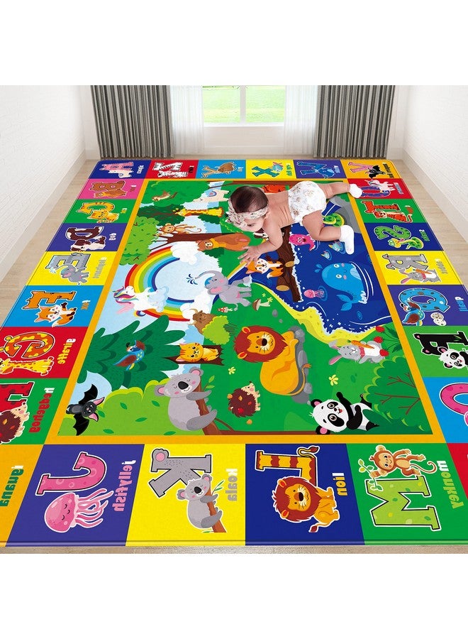 LTKOUGFAM Kids Play Rug - Animals Print Baby Floor Mat, ABC Educational Area Rug for Nursery & Playroom, Soft Non-Toxic Crawling Tummy Time Mat (Green, 78.7X59 INCH) - Image 1