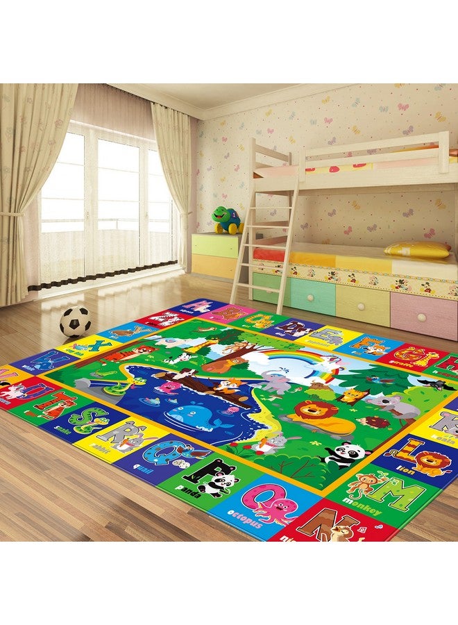 LTKOUGFAM Kids Play Rug - Animals Print Baby Floor Mat, ABC Educational Area Rug for Nursery & Playroom, Soft Non-Toxic Crawling Tummy Time Mat (Green, 78.7X59 INCH) - Image 3