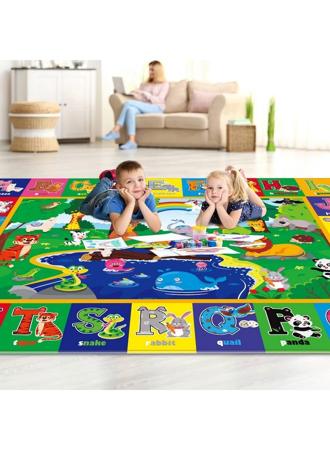 LTKOUGFAM Kids Play Rug - Animals Print Baby Floor Mat, ABC Educational Area Rug for Nursery & Playroom, Soft Non-Toxic Crawling Tummy Time Mat (Green, 78.7X59 INCH) - Image 4