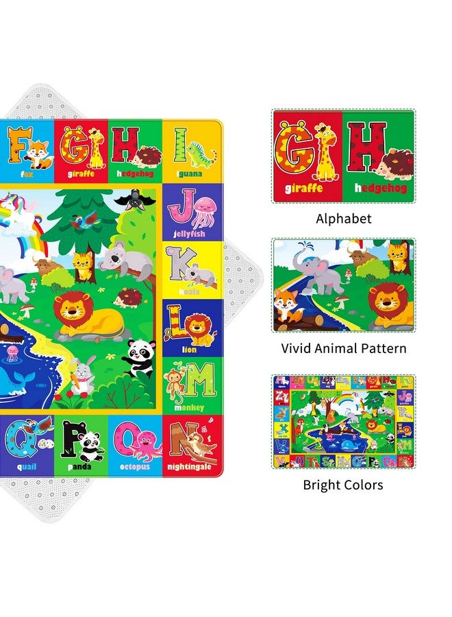 LTKOUGFAM Kids Play Rug - Animals Print Baby Floor Mat, ABC Educational Area Rug for Nursery & Playroom, Soft Non-Toxic Crawling Tummy Time Mat (Green, 78.7X59 INCH) - Image 5