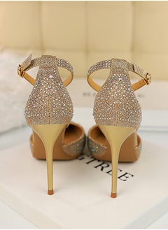 BIGTREE 10cm Women's Sandals With Sparkling Rhinestones With High Heels And Shallow Cut Points Gold  - Image 2