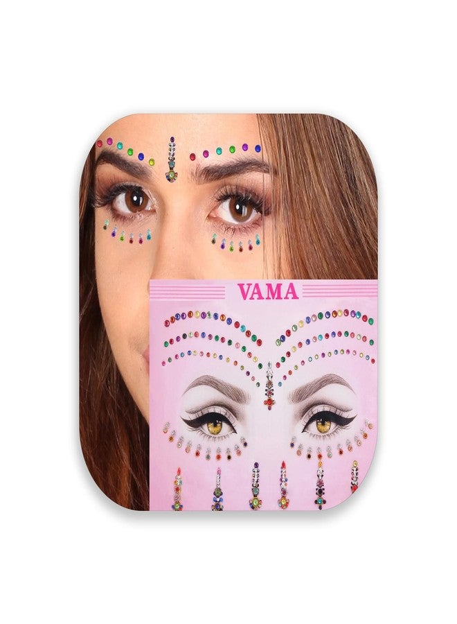 VAMA Fashions Multi Bindi Sticker Long Crystal Multi Bindis Bridal Forehead Tika Wedding Face Jewels Eye Decoration Makeup For Women, 50 Grams - Image 1