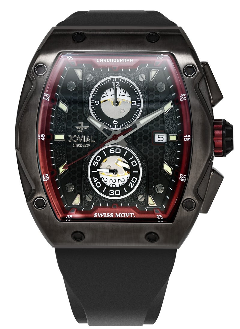 Jovial JOVIAL  1525GBRC13E, Bold Chronograph Design
Striking tonneau case, Swiss movement, and full chronograph function—built for a bold, sporty look with precision timing.  - Image 1