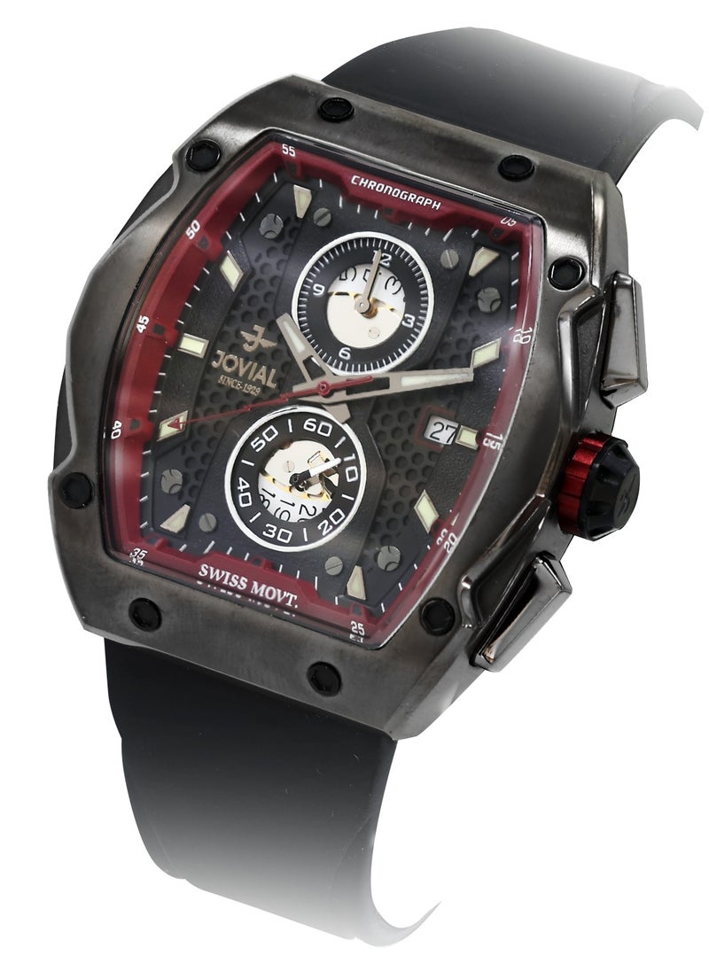 Jovial JOVIAL  1525GBRC13E, Bold Chronograph Design
Striking tonneau case, Swiss movement, and full chronograph function—built for a bold, sporty look with precision timing.  - Image 2