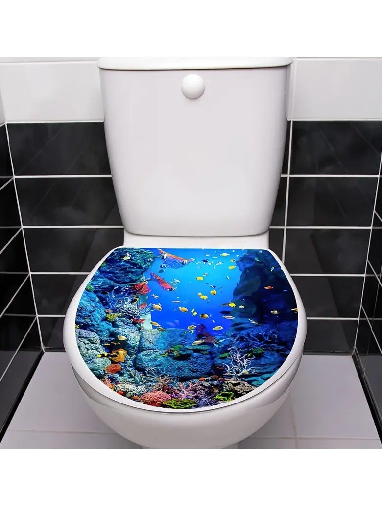 بامير ملصقات حمام ذاتية اللصق من Ocean Wonder - مشهد نابض بالحياة تحت الماء مع الشعاب المرجانية والأسماك، ملصقات سهلة التركيب للحمام وغرفة المعيشة وديكور غرفة النوم - بلاستيك متين، هدية مثالية للعطلات، ديكور وإكسسوارات الحمام، تصميم مرح، ملصقات سهلة التركيب - Image 1