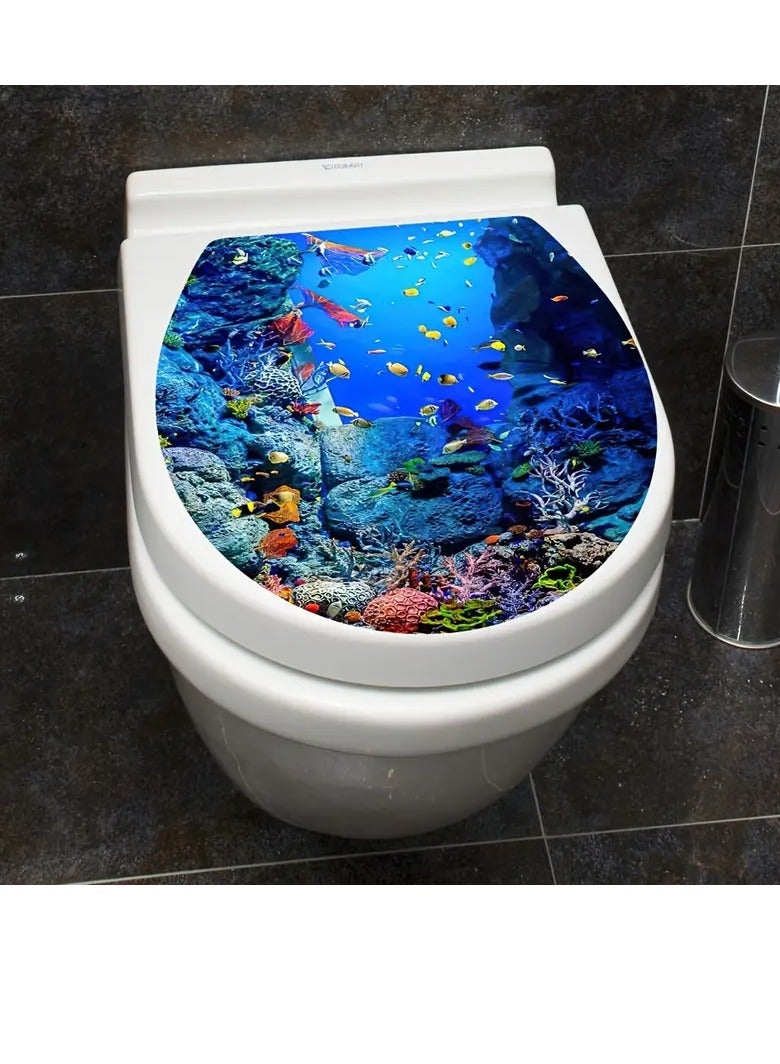 بامير ملصقات حمام ذاتية اللصق من Ocean Wonder - مشهد نابض بالحياة تحت الماء مع الشعاب المرجانية والأسماك، ملصقات سهلة التركيب للحمام وغرفة المعيشة وديكور غرفة النوم - بلاستيك متين، هدية مثالية للعطلات، ديكور وإكسسوارات الحمام، تصميم مرح، ملصقات سهلة التركيب - Image 3