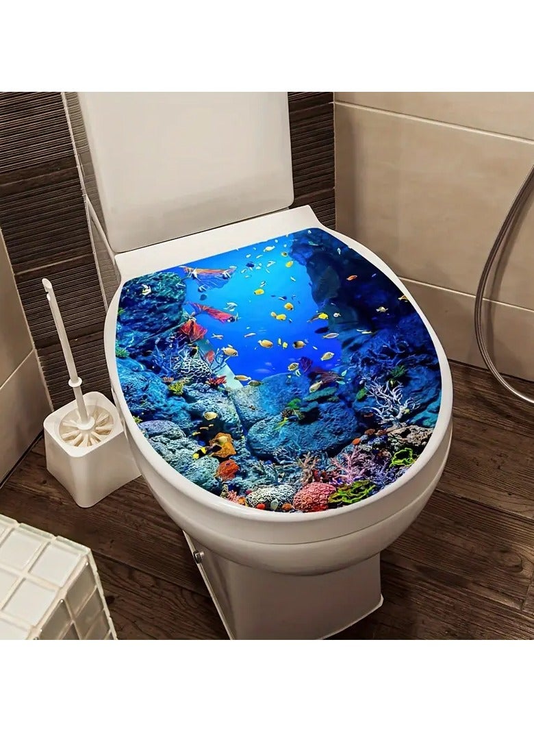 بامير ملصقات حمام ذاتية اللصق من Ocean Wonder - مشهد نابض بالحياة تحت الماء مع الشعاب المرجانية والأسماك، ملصقات سهلة التركيب للحمام وغرفة المعيشة وديكور غرفة النوم - بلاستيك متين، هدية مثالية للعطلات، ديكور وإكسسوارات الحمام، تصميم مرح، ملصقات سهلة التركيب - Image 4