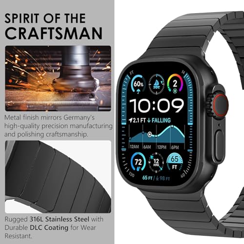 WINGLE Compatible for Apple Watch Band Ultra 3/2/1 Band Ultra 49mm Series 11 10 46mm 45mm 44mm 42mm SE 3/2/1 Series 9 8 7 6 5 4 Men, 24mm Wide Stainless Steel Metal Bands Apple iWatch Link, Black - Image 3